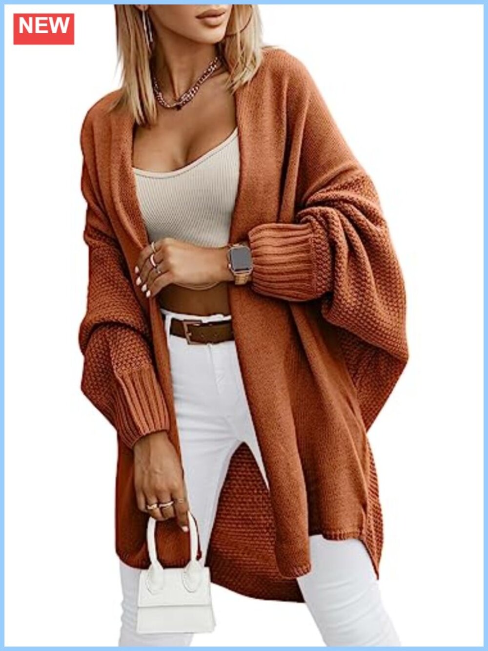 Women's Oversized Open Front Cardigan Lantern Sleeve Loose Knit